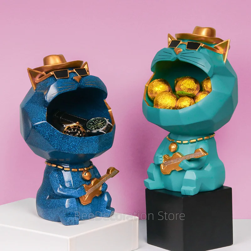 

Guitar Cat Storage Resin Furnishing Articles Nordic Creative Modern Figurines For Home Desktop Ornaments Decoration Gifts