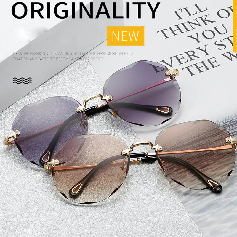 ZUCZUG Fashion Women's Rimless Sunglasses Brand Design Metal Frame Gradient Lens Sun Glasses Women Big Eyewear UV400 | Аксессуары