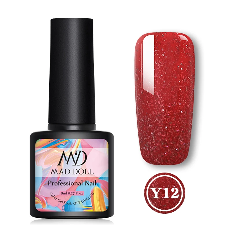 Y12 MAD DOLL, 8 мл, блестящий гель, матовый лак для ногтей, розовое золото, блестящий лак, замочить от УФ-ногтей, Гель-лак - Цвет: Y12