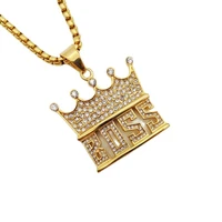 iced out bling bling hip hop rock necklace gold color stainless steel boss crown pendant necklace for rapper dancer perfomance