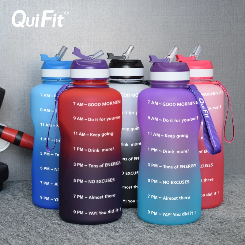 Бутылка для воды Quifit объемом 2 л/3 8 л с соломенной шляпой триггером времени без