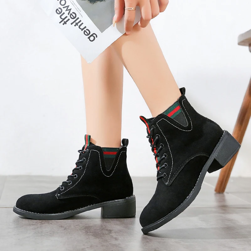 Новинка 2019 года зимние ботинки на шнуровке женские из флока повседневная обувь