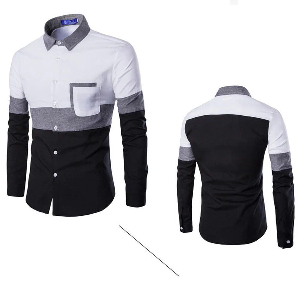 

Men New Slim Fit Long Sleeve Camisa Masculina Gold Black Chemise Homme Social Men Club Prom Shirt