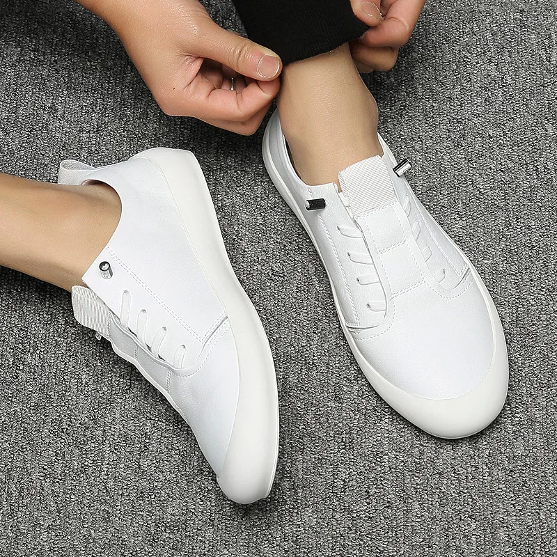 

Shopping Men Sneakers Tide Soft Leather Shoes Flat Fashion Simple Students Casual Shoes Men's White Shoes Men Loafers Men Shoes