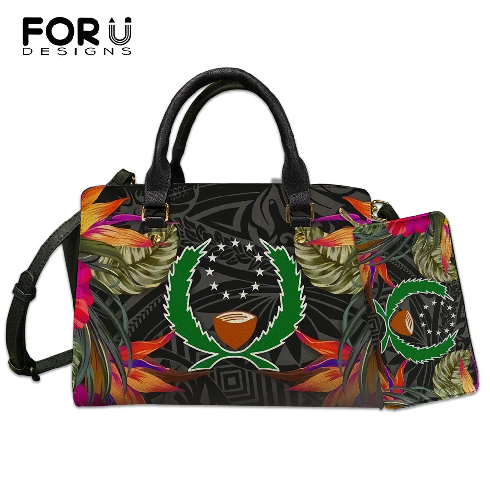 

FORUDESIGNS PU Leather Polynesian Shoulder Messenger Bag Pohnpei Flag Print Tote Bag Bolsa Women Handbag Large Top-handle Mujer