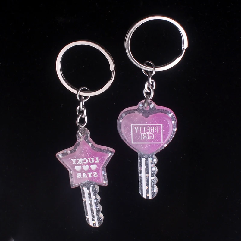 Полимерная Подвеска из сплава металла, новинка 2021, модный брелок для ключей с розовыми звездами, сердцем, милые украшения, аксессуары, подарки di288