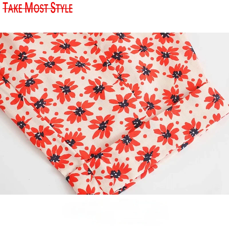 

Women 2021 Chic Fashion With Belt Printed Jumpsuits Vintage Side Pockets Button-up Female Playsuits Mujer