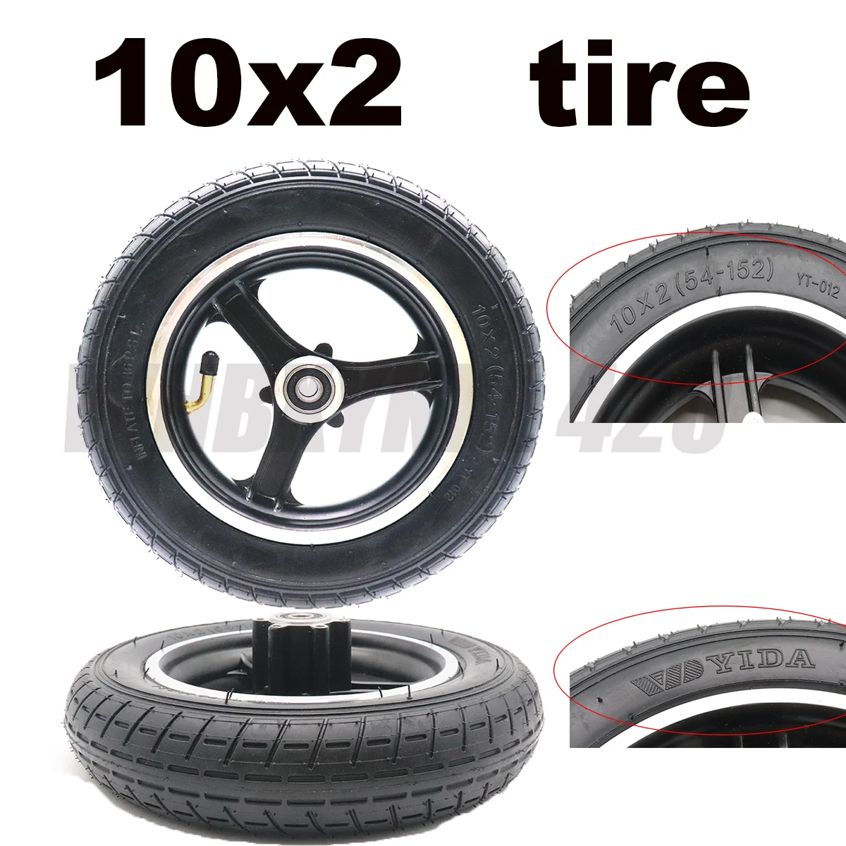 

54-152/10x2 tyre 10x2.0 tire with alloy rim hub for 10 inch Electric balance car,baby stroller 10x2 Electric scooter wheel