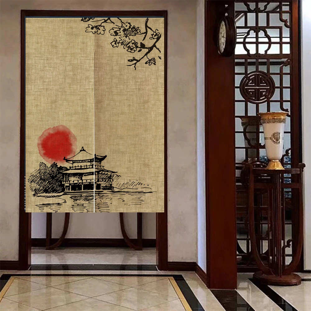 

Chinese Fengshui Partition Door Curtain Kitchen Bedroom Restaurant Decor Linen Fabric Noren Entrance Doorway Hanging Curtains