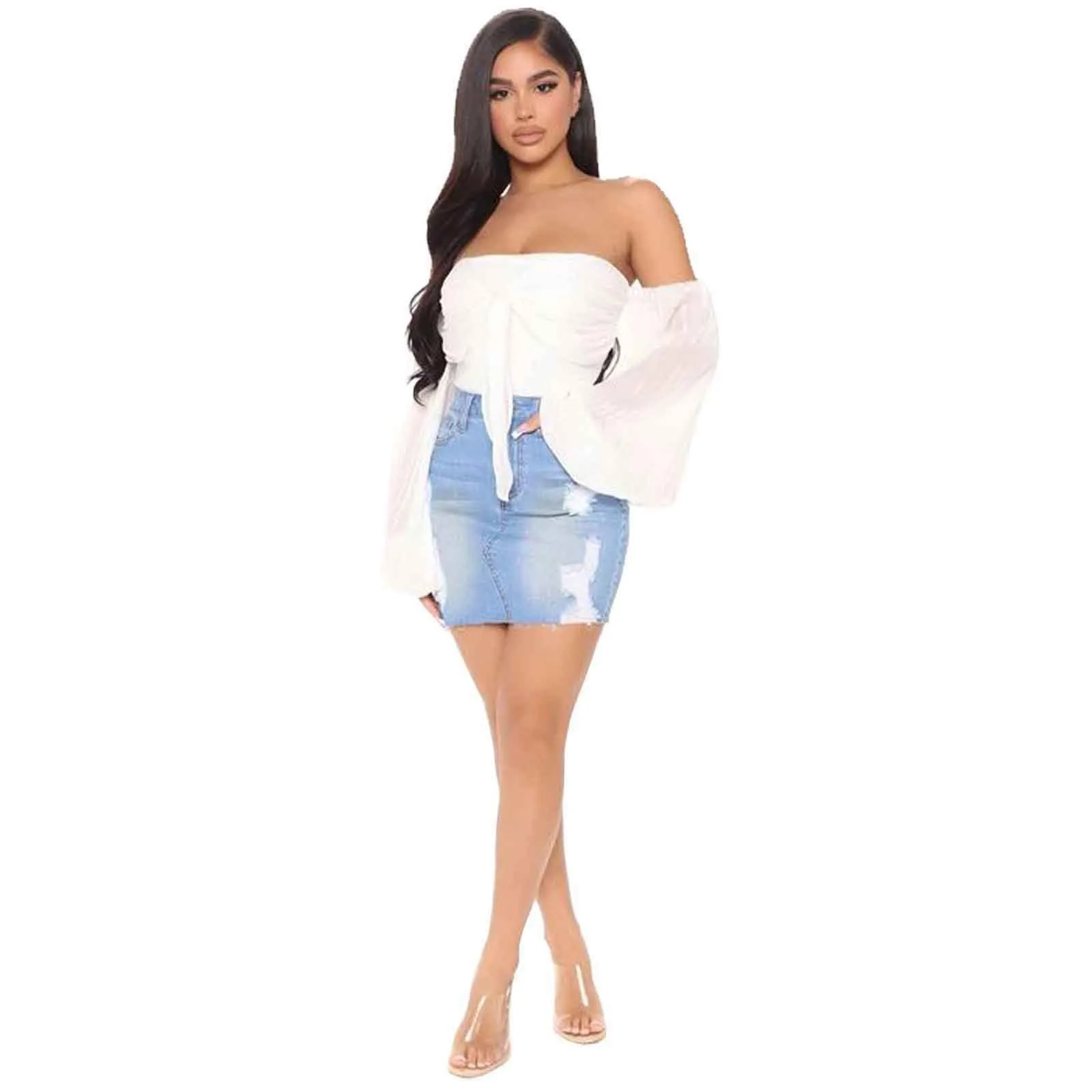 Женские обтягивающие Повседневная джинсовая юбка с высокой талией юбки коплект