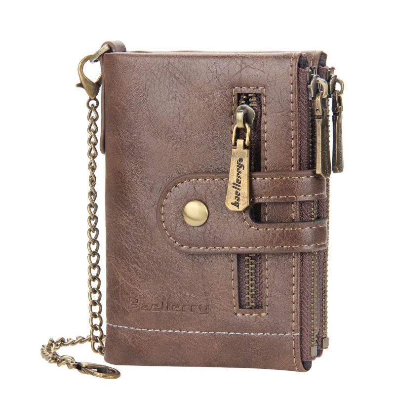 

Baellerry Brand Men's Short Wallet Retro Style Double Zipper Coin Purse Multi-card Male Clutch Leather Wallet Carteira Masculina