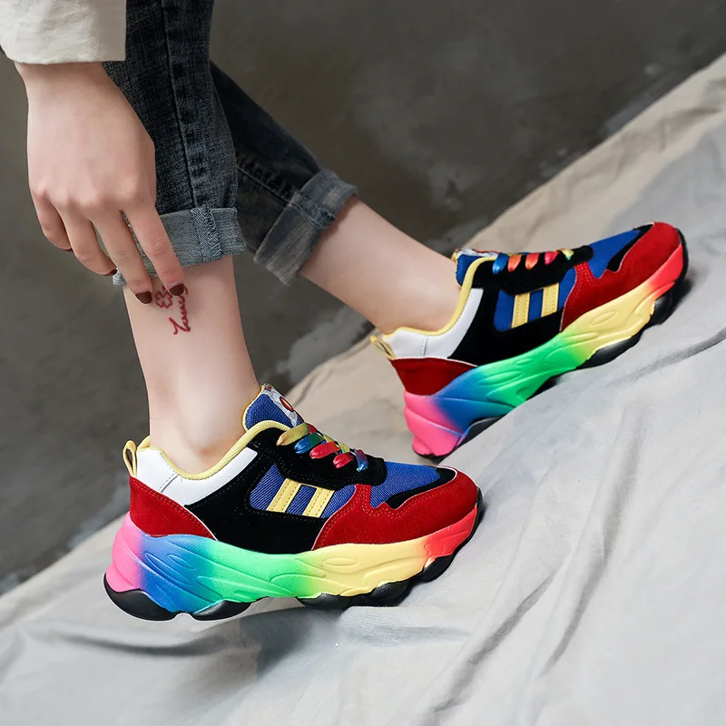 Spring Fashion Rainbow Sport Shoes Womens Trainers Shoes Platform Breathable Sneakers Women Jogging Shoes chaussure femme sport