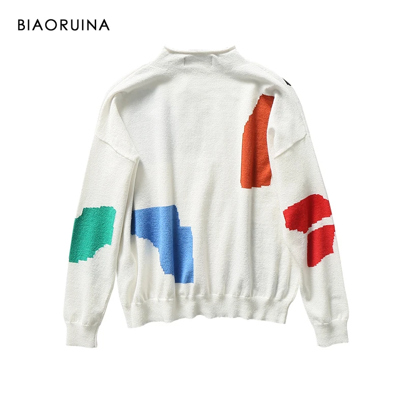 BIAORUINA женский геометрический контрастный цвет свитер с высоким воротом Женский