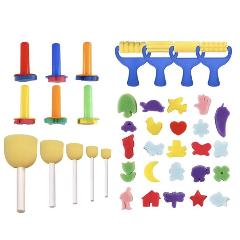 39pcs/set Creative Sponge Brushes Funny Drawing Toys Children Diy Foam Painting Graffiti Brush Painting Supplies Art Set Crafts