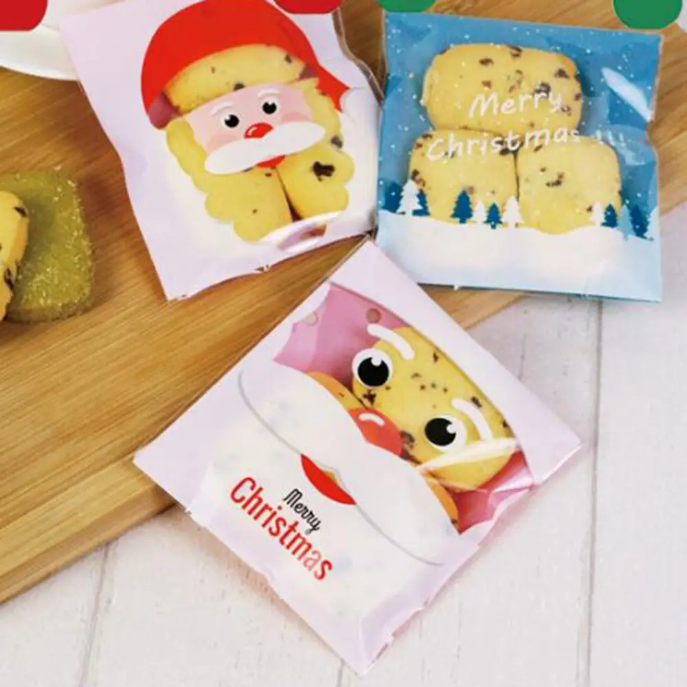 100Pcs/lot Cute Cartoon Gifts Bags Christmas Cookie Packaging Self-adhesive Plastic Biscuits Birthday Candy Cake Package | Дом и сад