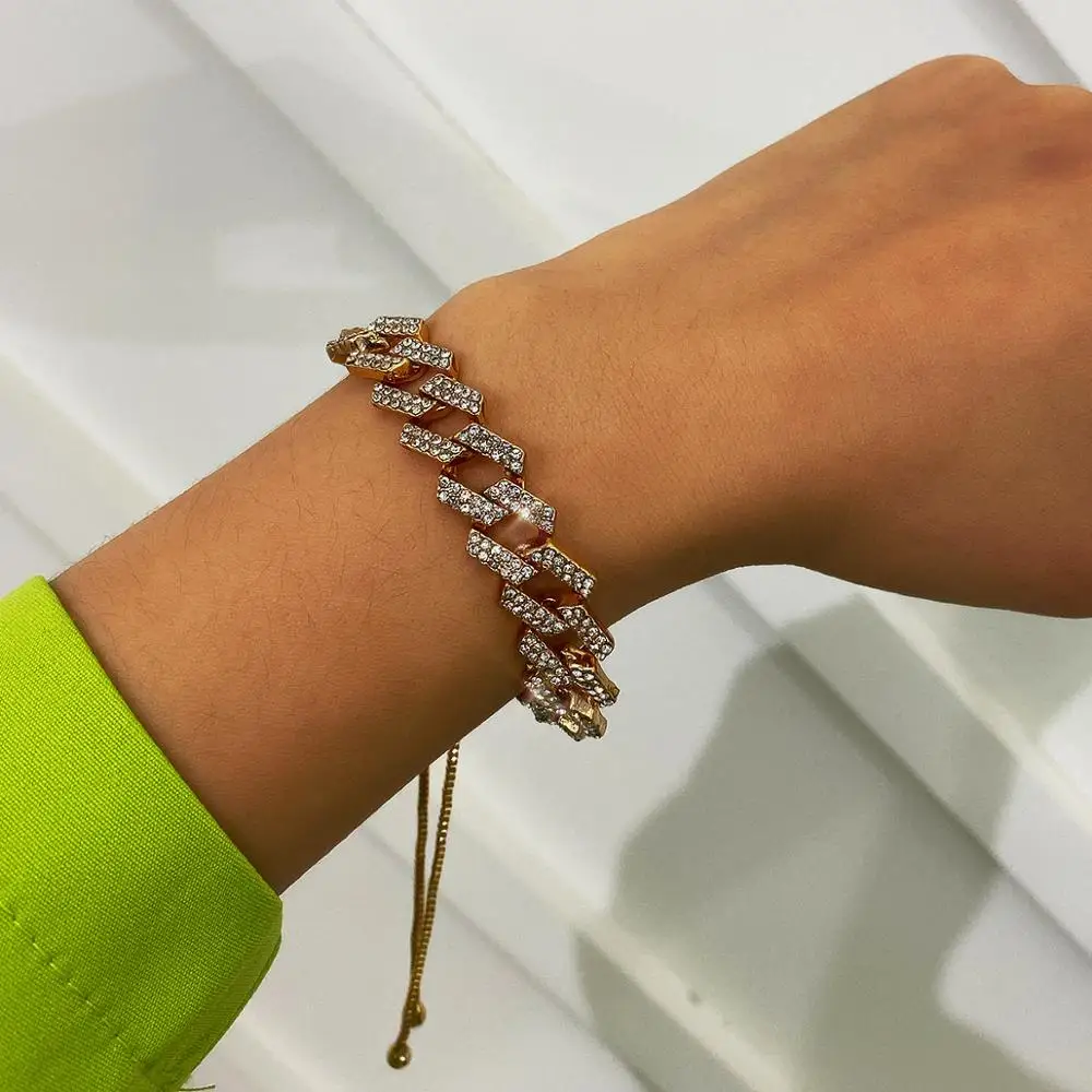 Браслеты цепочки SHIXIN в стиле хип хоп стразы женские браслеты из кубинской цепи