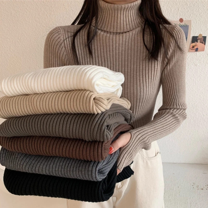 

BEFORW Turtleneck Women Sweater Women Khaki Long Sleeve Pullover 2020 Autumn Winter Casual Jumper Loose Sweaters Tops