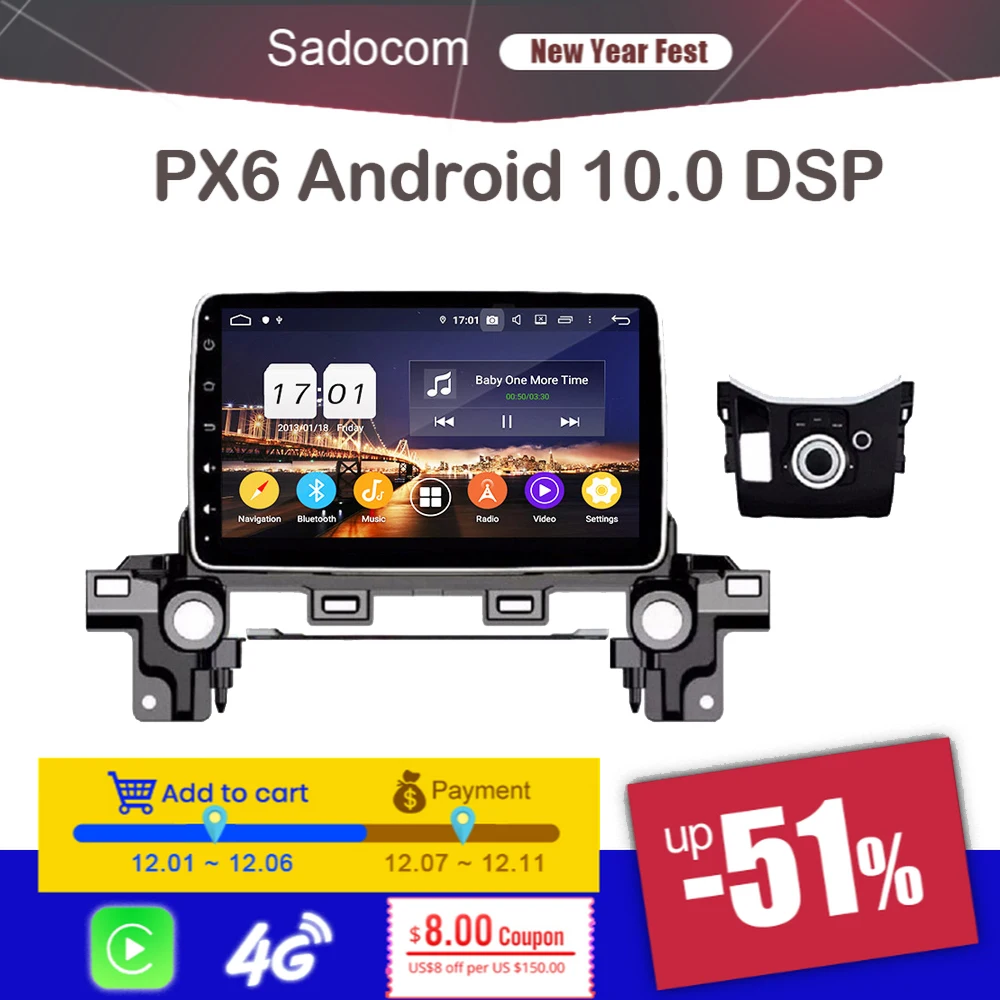 PX6 9 &quotDSP 2 Din Android 10 0 8 Core 4 Гб + 64 ГБ Автомобильный DVD Плеер GPS RDS Wi Fi Bluetooth 5 для Mazda ATENZA CX