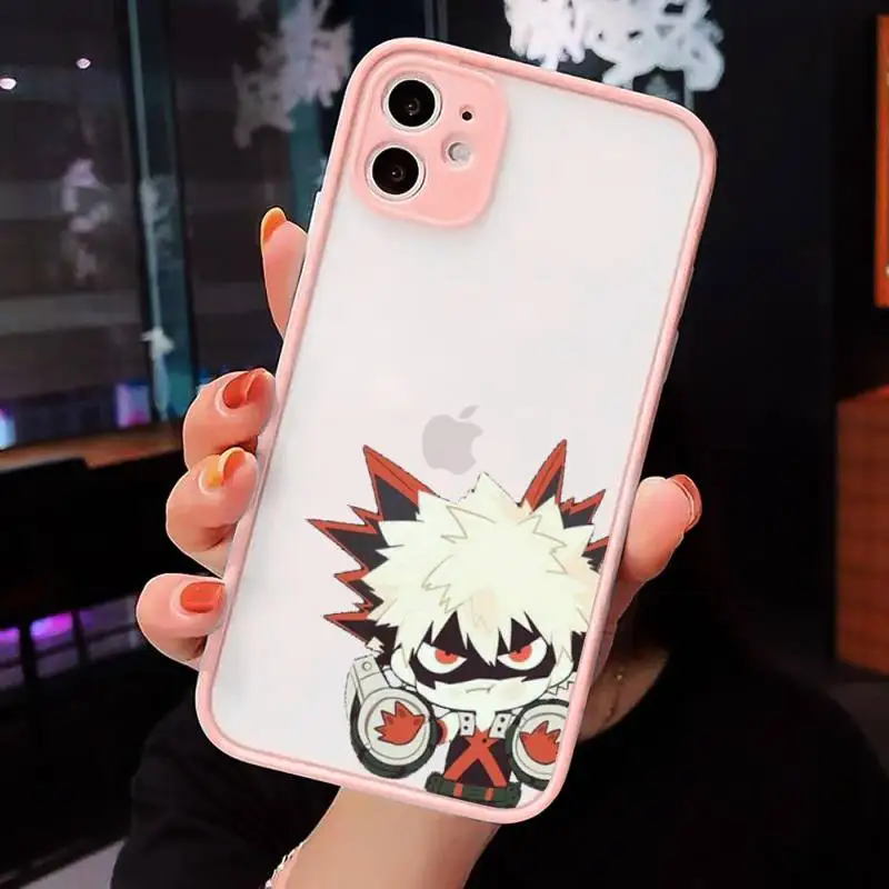 

Anime My Hero Academia deku bakugou Phone Cases matte transparent For Pink iPhone 7 8 x xs xr 11 12 pro plus max mini