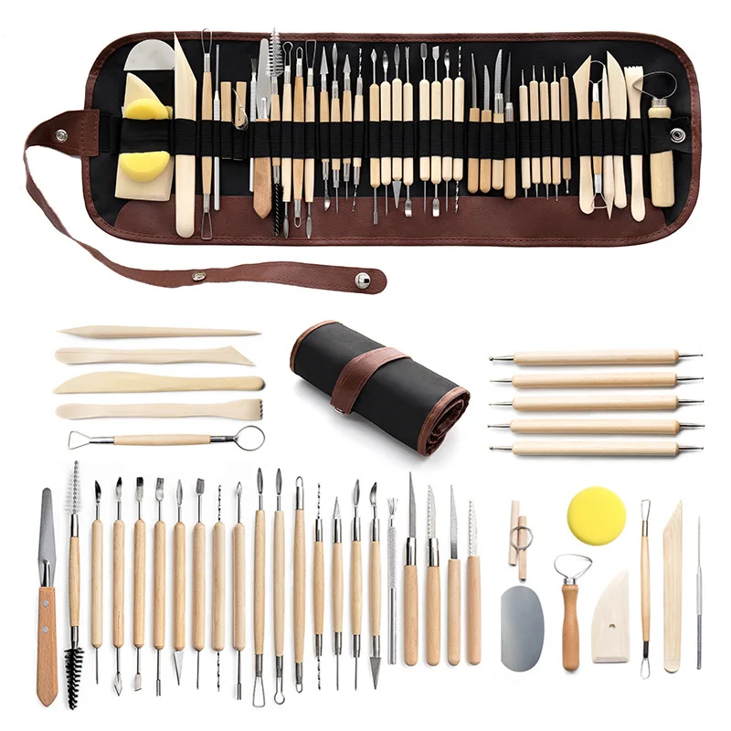 

40 pieces DIY Art Clay Pottery Tool set Crafts Clay Sculpting Tool kit Pottery & Ceramics Wooden Handle Modeling Clay Tools
