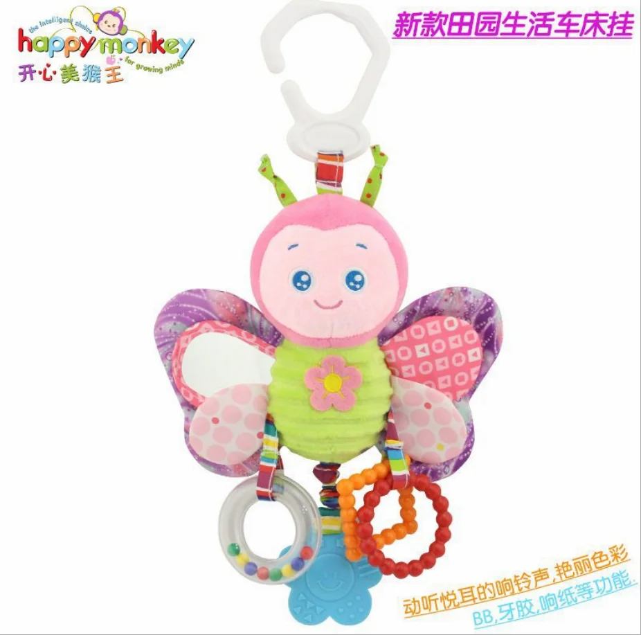 Butterfly Счастливые Обезьяны Детские плюшевые мягкие животные Детская кровать мобильные игрушки Погремушка-грызунок детская кровать кроватка подвесные игрушки для детей подарок для детей - Цвет: Butterfly