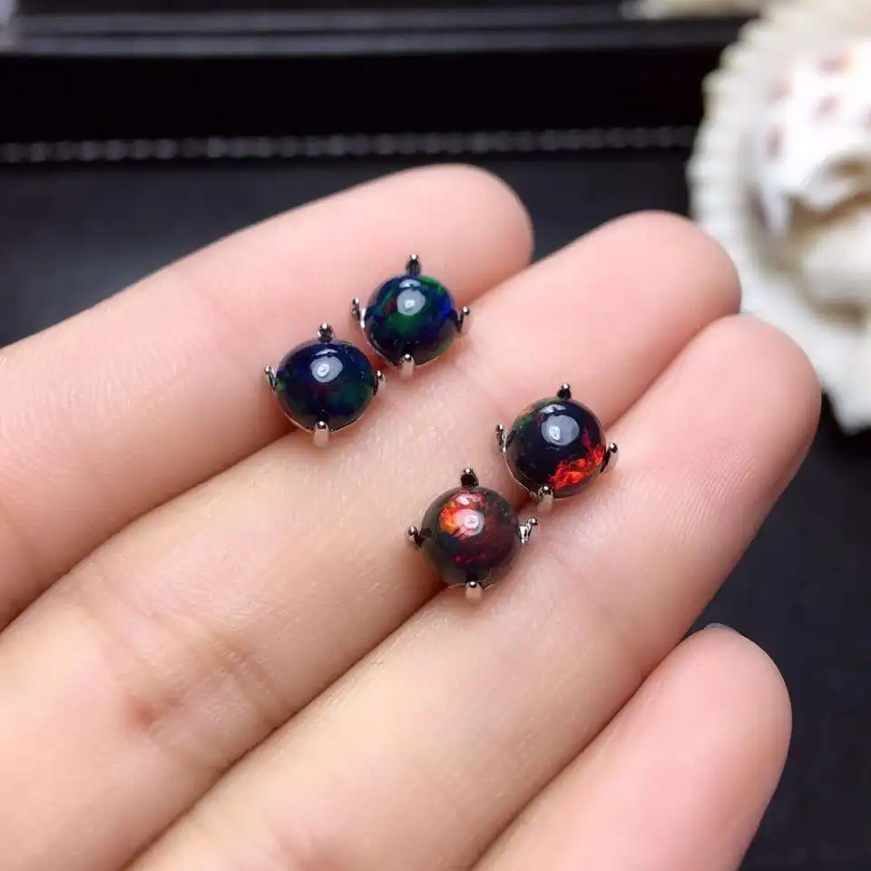 Серьги женские из серебра 925 пробы с черным опалом | Украшения и аксессуары