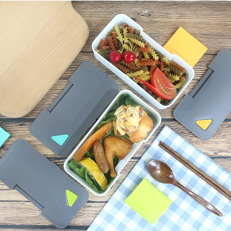 

Rectangle Single Layer Plastic Lunch Box with Mobile Phone Holder Microwave Heating Tableware Food Storage Container Bento Box