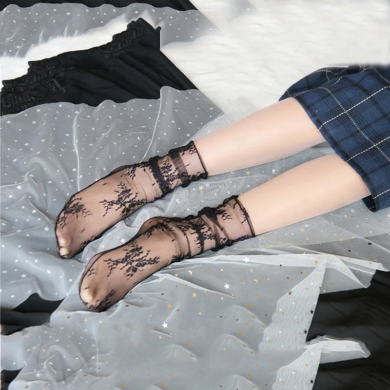 Модные женские японские сетчатые ворсовые носки летние тонкие кружевные дышащие