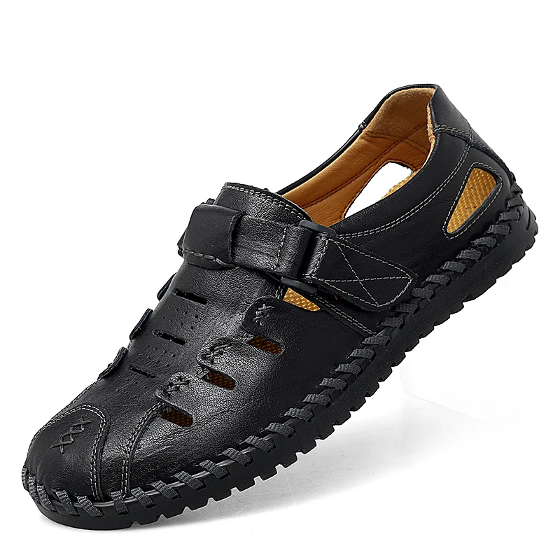 

Summer Men's Sandals Quality Genuine Leather Breathable Male Outdoor Beach Slippers Soft Comfortable Men's Beach Sandals