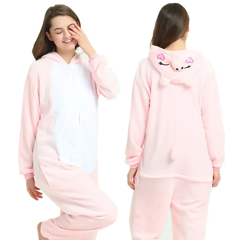 Cute Cartoon Kigurumi Pig Pajamas Long Sleeve Hooded Onesie Adult Women Animal Halloween Christmas Sleepwear