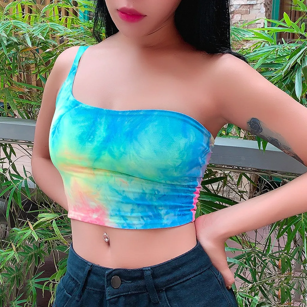 Женская сексуальная крутая майка на одно плечо жилет с открытым фотографическим