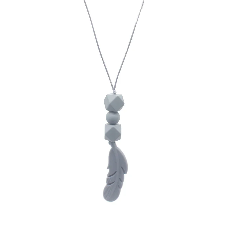 Collar de dentici&oacute;n de cuentas de silicona para beb&eacute;, joyer&iacute;a de grado alimenticio para mam&aacute;, colgante de pluma masticable, 1 pieza, gran oferta-4