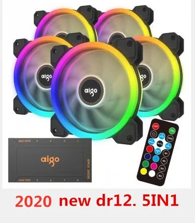 5 FAN and IR Remote Aigo DR12 двойной RGB Aura Pc вентилятор 12 В 4 Pin 120 мм вентилятор охлаждения для компьютера бесшумный игровой чехол кулер вентилятор с контроллером am3 am4 - Цвет лезвия: 5 FAN and IR Remote