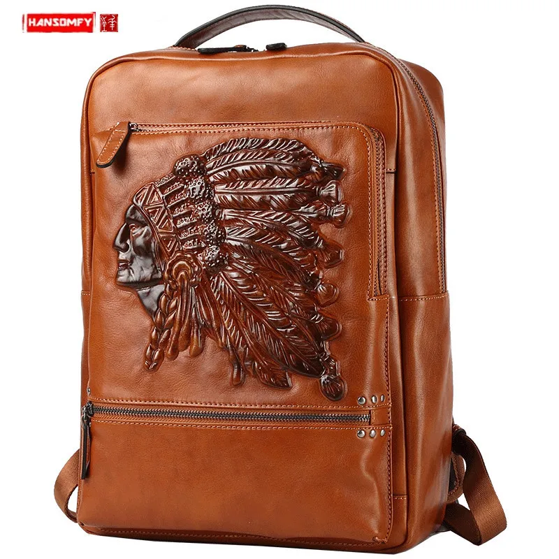 

Рюкзак мужской из воловьей кожи, брендовый портативный ранец для ноутбука 15,6 дюйма, Модный повседневный вместительный школьный портфель