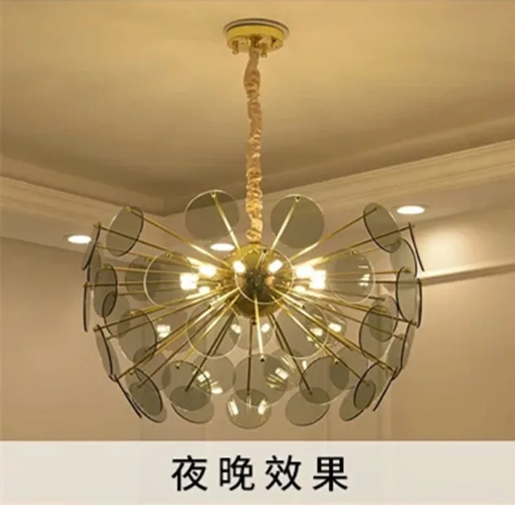 

Nordic postmodern simple chandelier creative personality living room bedroom designer led leaf glass lighting
