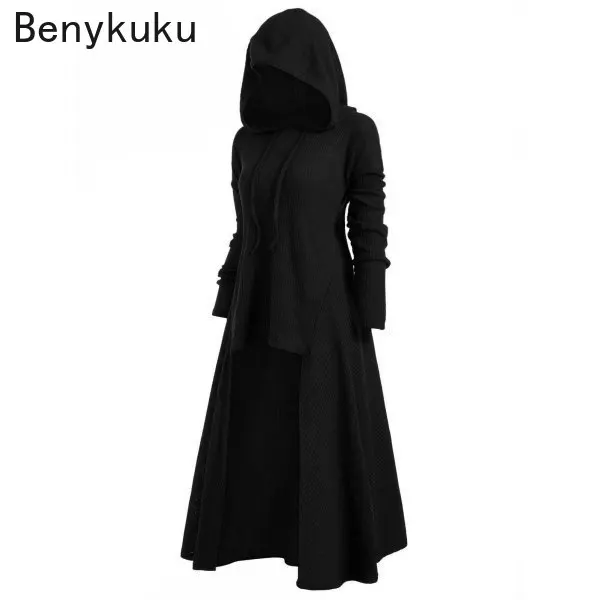 

Gothic Punk Women Solid Long Sleeve Hoodies Sweatshirts Vintage Casual Jacket Hooded Tops Female Autumn Winter Black Hoodies