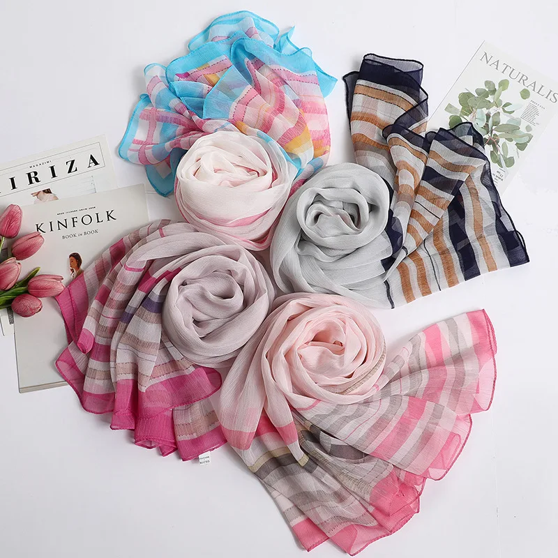 

Luxe Merk Vrouwen Sjaal Fashion Gestreepte Print Zijden Sjaals Voor Dame Sjaals Wraps Zachte Winter Lente Pashmina Foulard Femme