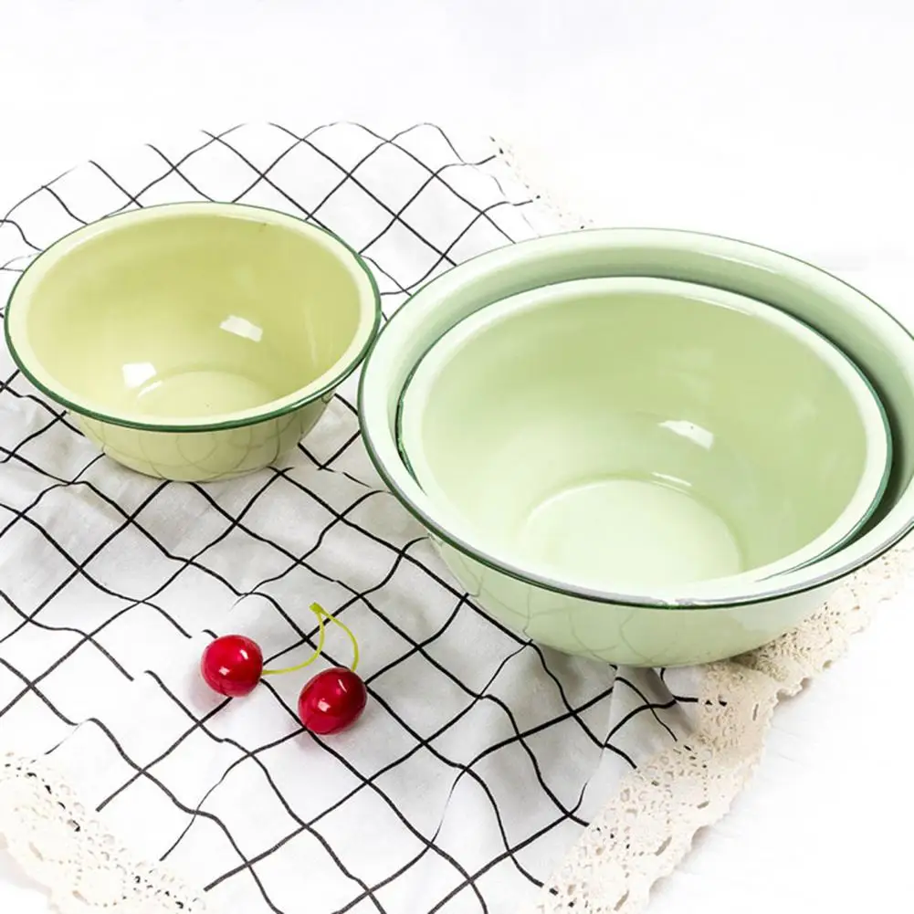 

Enamel Bowl Thickened Nostalgic Green Salad Pasta Soup Basin for Dinner