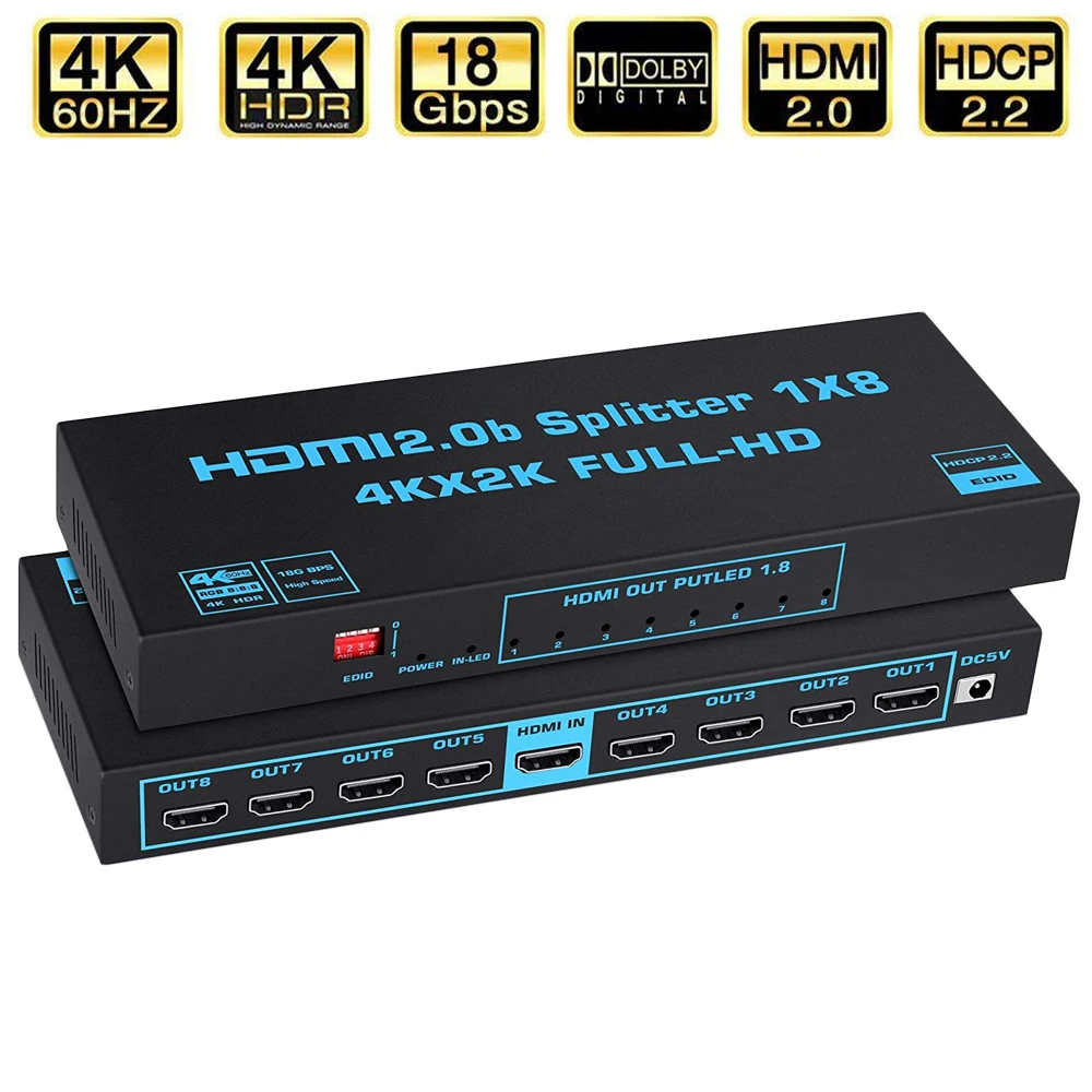 

Navceker HDMI Splitter 1x2 1x4 1x8 4K HDMI Splitter 1 in 2 out 2 Port HDMI Amplifier HDMI Cable Splitter 2.0 For PS4 PS5 Xbox