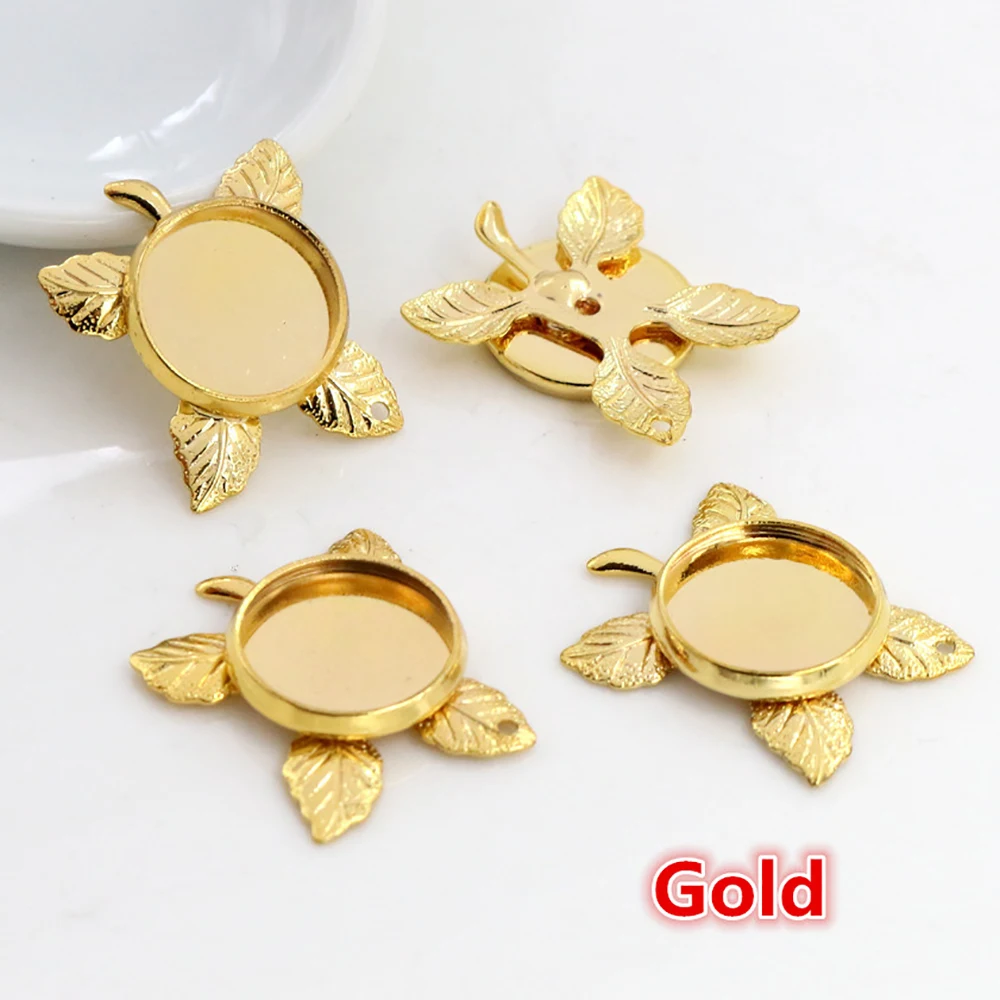 10 шт 12 мм Внутренний размер 4 цвета покрытый латунный материал лист стиль кабошон