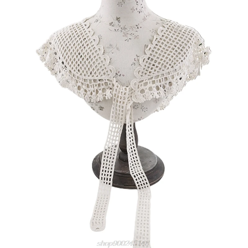 

Pastoral Hollow Out Plaid Grid Shawl Wrap Women Solid Color Crochet Fake Collar Necklace Tie Knot Front Lace J07 21 Dropship