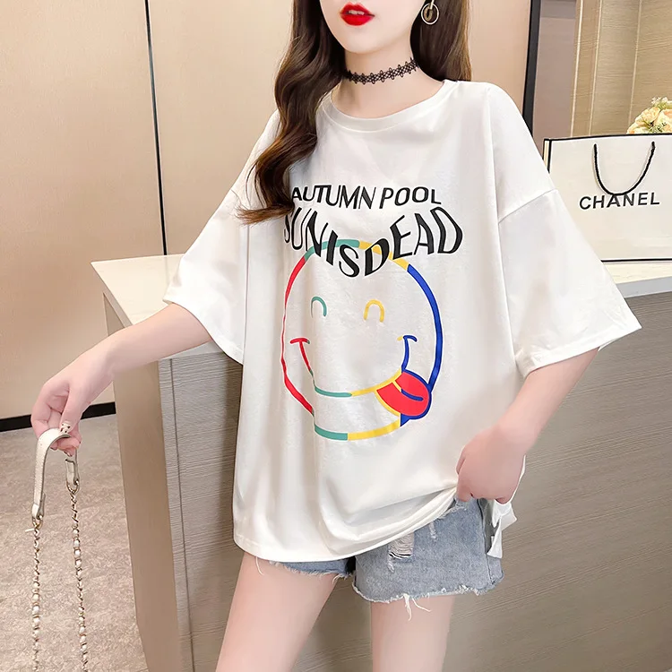 

T Shirt Women Harajuku Tops Letter Printed Summer Short Sleeves Cotton Oversized Streetwear Korean Blouses Simple Tees