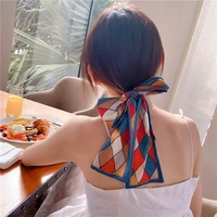 printing chiffon hair ribbons scarf for women korean fashion headband ponytail holder girl retro hair bands hair accessories