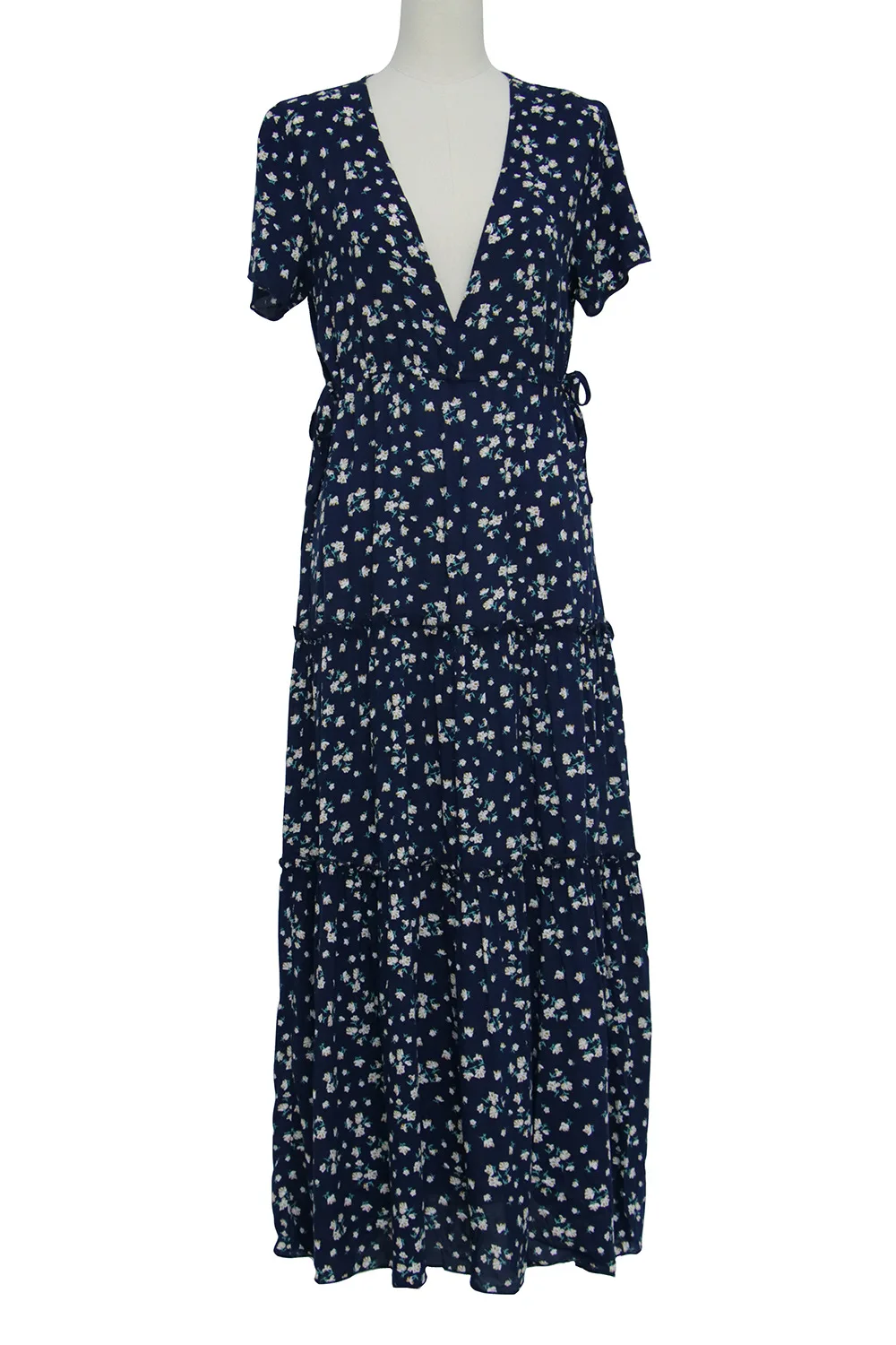 

Maxi White Long Flounced Edge Floral Dress for Women V-Neck Bohemian Fashion Sexy Leisure Party Dresses Summer 2021
