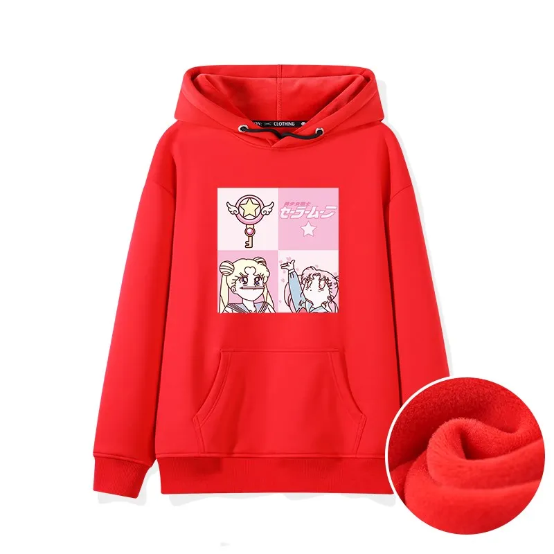 

Female Plus Size Sweatshirts Girls Sailor Moon Oversized Hoodies Anime Pullovers Adorable Preppy Cartoon Tops Clothe for Women