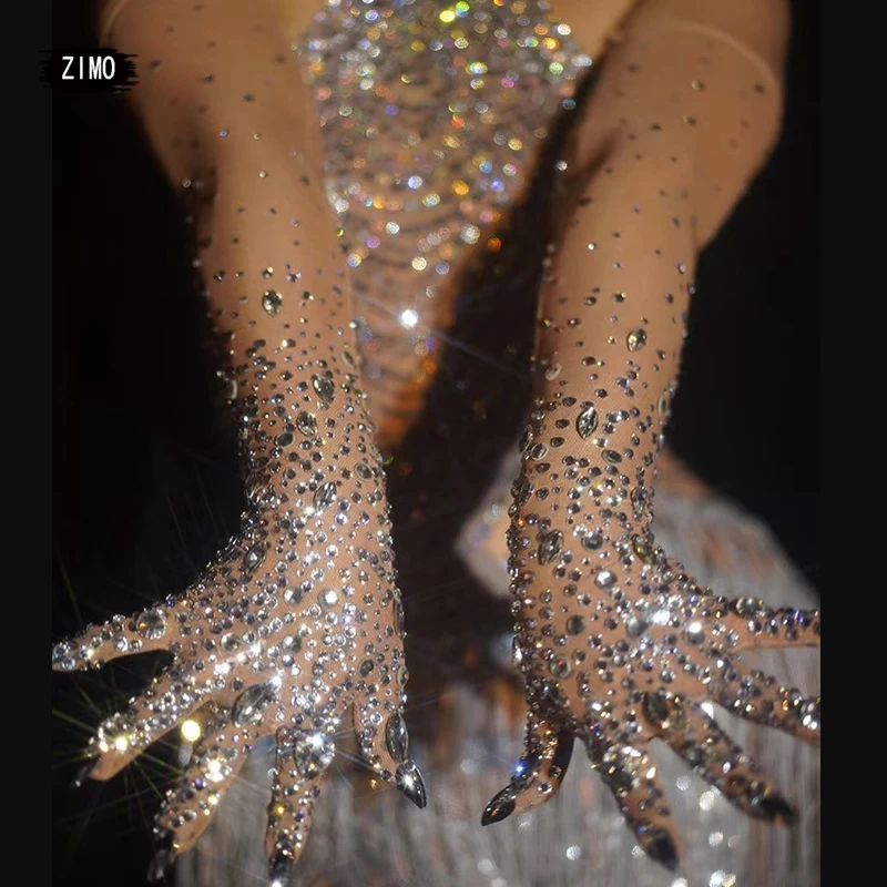 Модные дизайнерские Стразы с кристаллами Длинные перчатки с бриллиантами Женские аксессуары для праздника, ночного клуба, танца, сцены, шоу... от AliExpress RU&CIS NEW