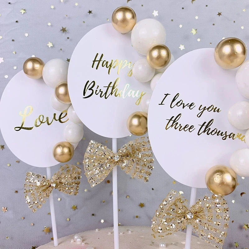 

1Pcs Gold Pearl Ball Foil Letter Love Happy Birthday Cake Topper For Baby Shower Kids Birthday Party Cake Decoration Supplies