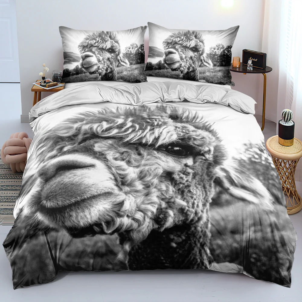 

3D Black And White Alpaca Bedding Set HD Pattern Comforter/Duvet Cover Set Twin Queen King Size 173x230cm Modern Bed Linen