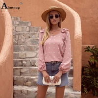 long sleeve jacquard top streetwear women fashion dot t shirt solid pink black casual autumn new female pullovers