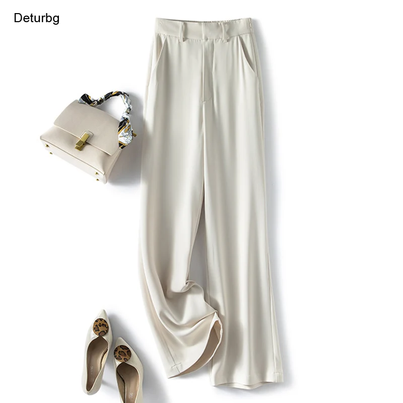

Women's Elegant Daily Office Trousers High Quality Female High Waist Zipped Drape White Slim Straight Pants 2021 Autumn PA153